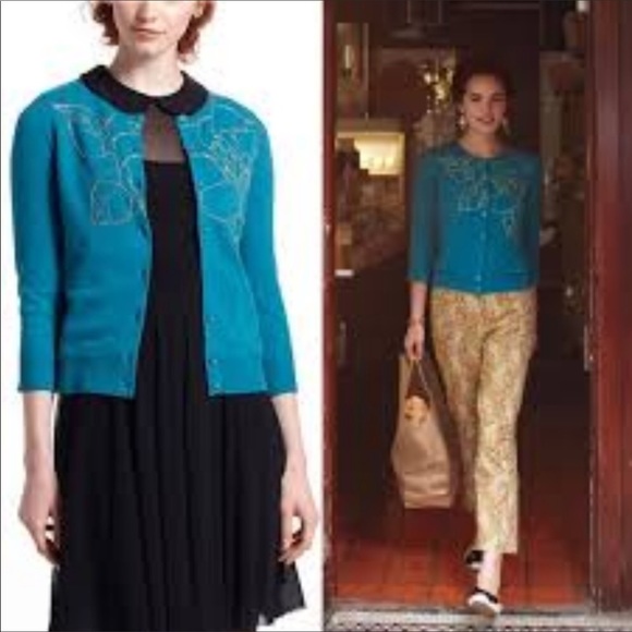 Anthropologie Sweaters - Anthropologie Tabitha Floribunda Floral Crystal Embellished Blue Cardigan S EUC